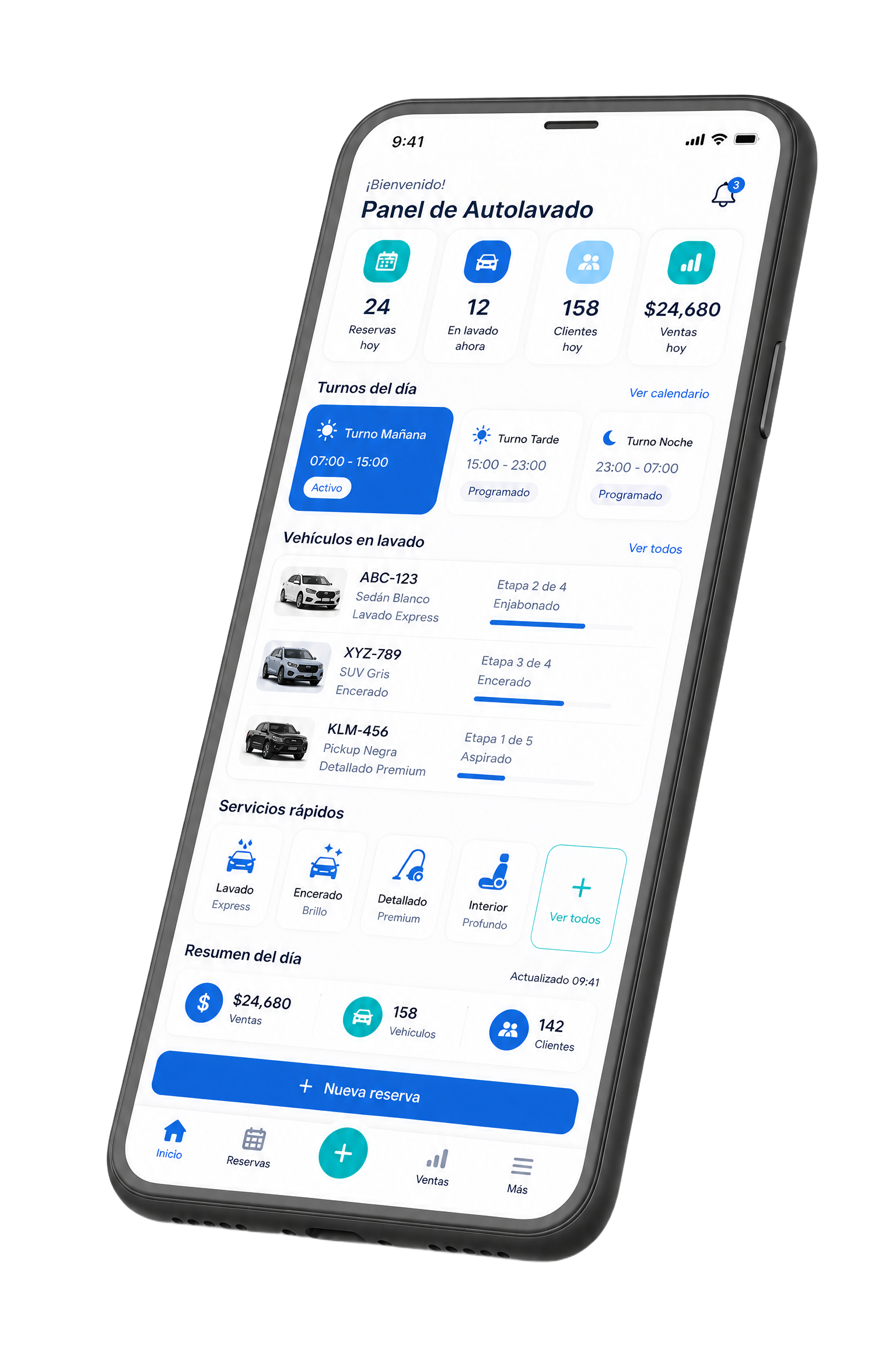 Panel de Autolavado Zenda CarWash en iPhone